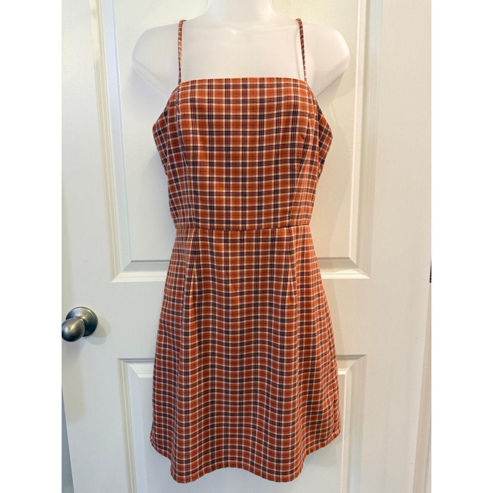 Y2K Aeropostale Womens Orange Plaid Mini Dress Smocked Back Medium 90s Preppy M